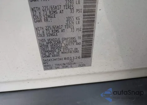 2019 Nissan Rogue S из США, поврежденный, VIN 5N1AT2MT3KC801126